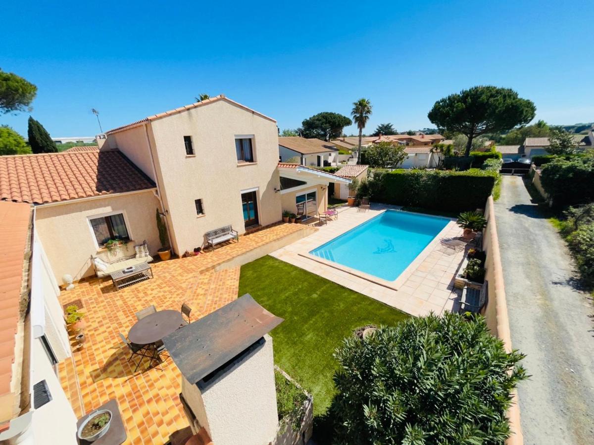 Annexe Des Pins - Studio Gite Avec Piscine & Climatisation Villeneuve-les-Beziers Bagian luar foto