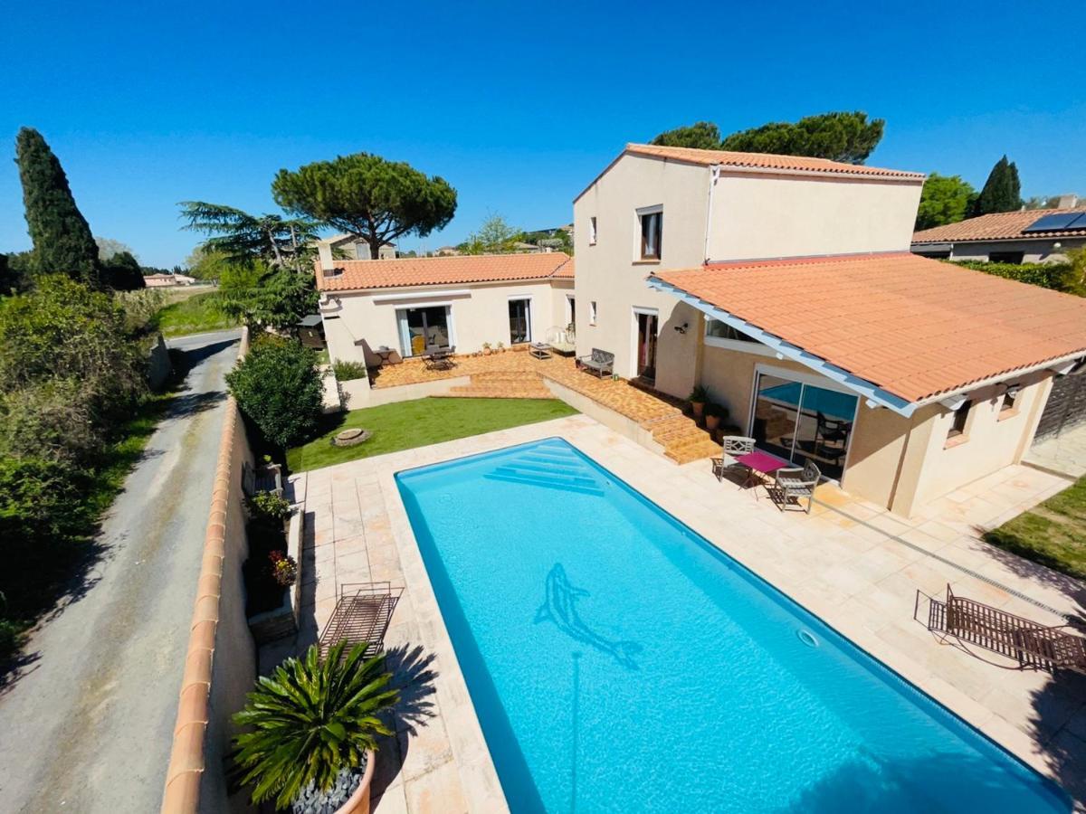 Annexe Des Pins - Studio Gite Avec Piscine & Climatisation Villeneuve-les-Beziers Bagian luar foto